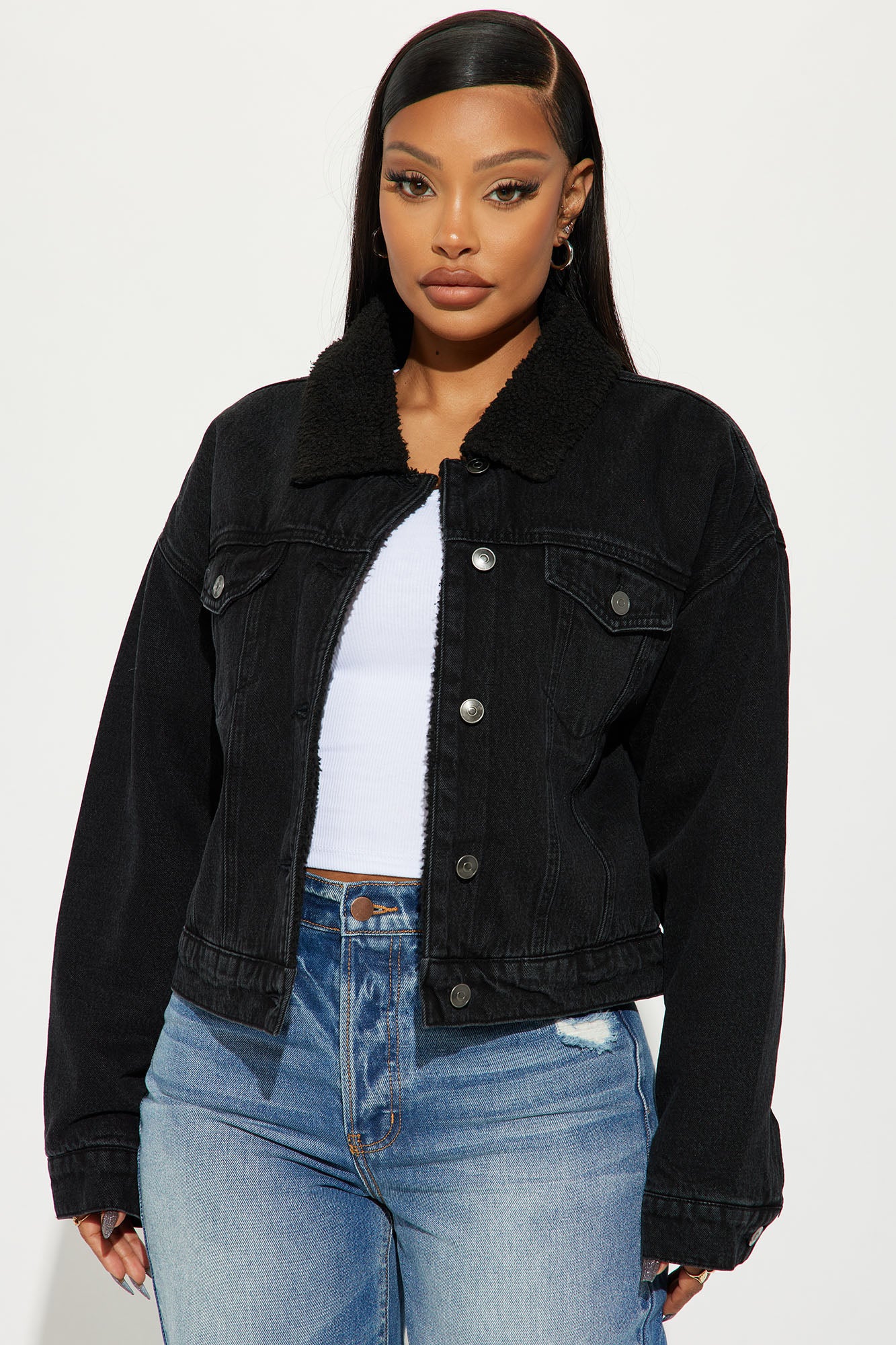 Black sherpa sales lined denim jacket