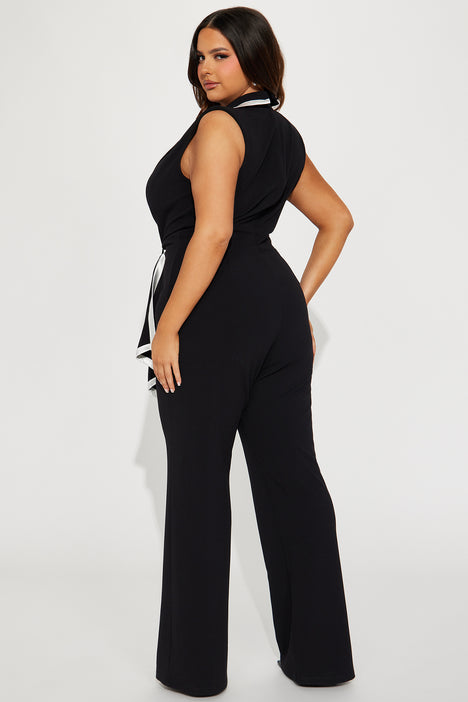 Plus size black and white jumpsuit discount