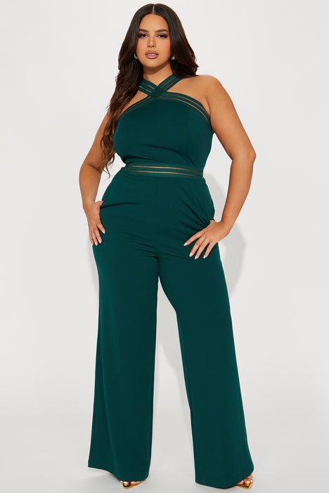 Hunter Green Long Sleeve Button Jumpsuit with Waist Belt and Pockets in S,  M, &L | eBay