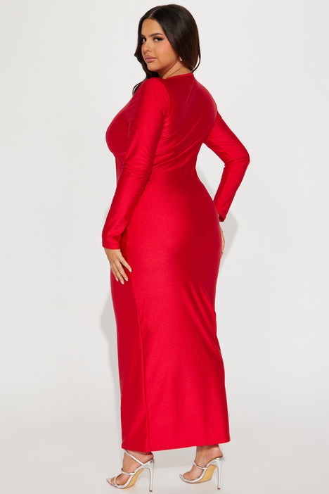 Long sleeve discount long red dress