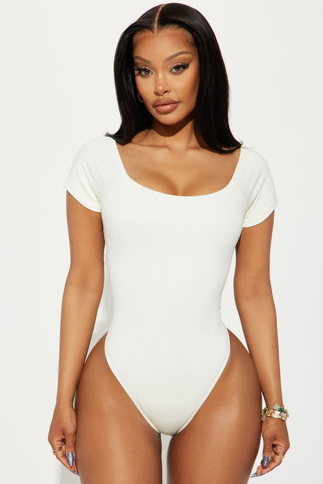 Michelle Short Sleeve Bodysuit - Off White, Fashion Nova, Bodysuits
