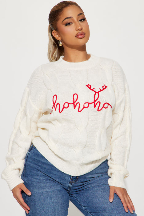 Ho Ho Ho Sweater Ivory combo Fashion Nova Sweaters Fashion Nova