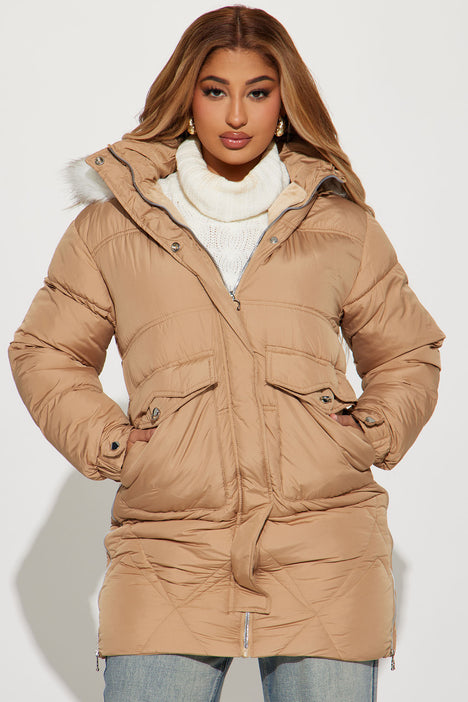 Elsa Long Puffer Jacket Sand