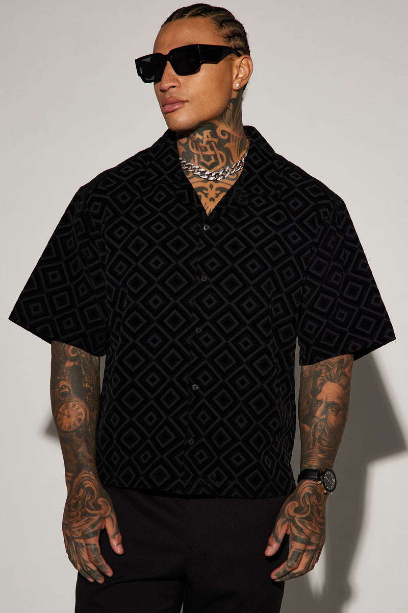Infinite Lives Geometric Button Up Shirt - Black | Fashion Nova, Mens ...