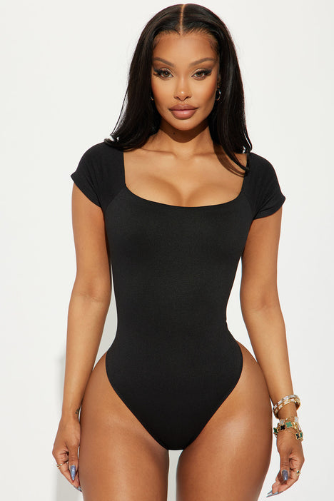 Michelle Short Sleeve Bodysuit - Black, Fashion Nova, Bodysuits