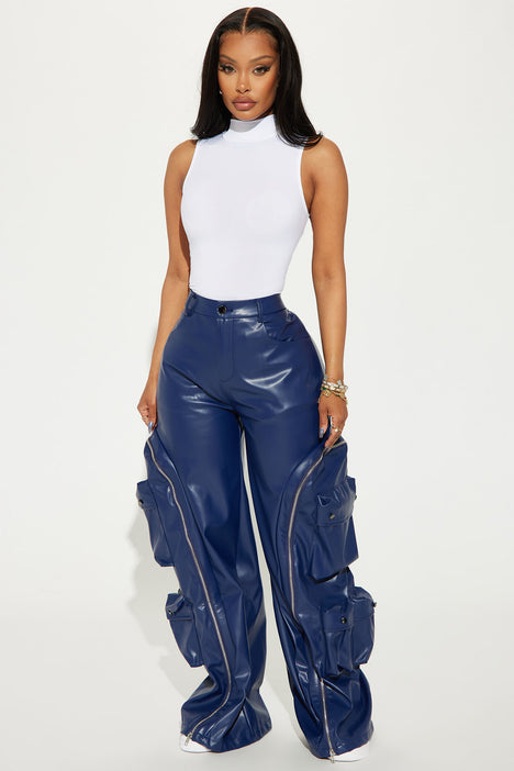 Navy faux 2024 leather pants