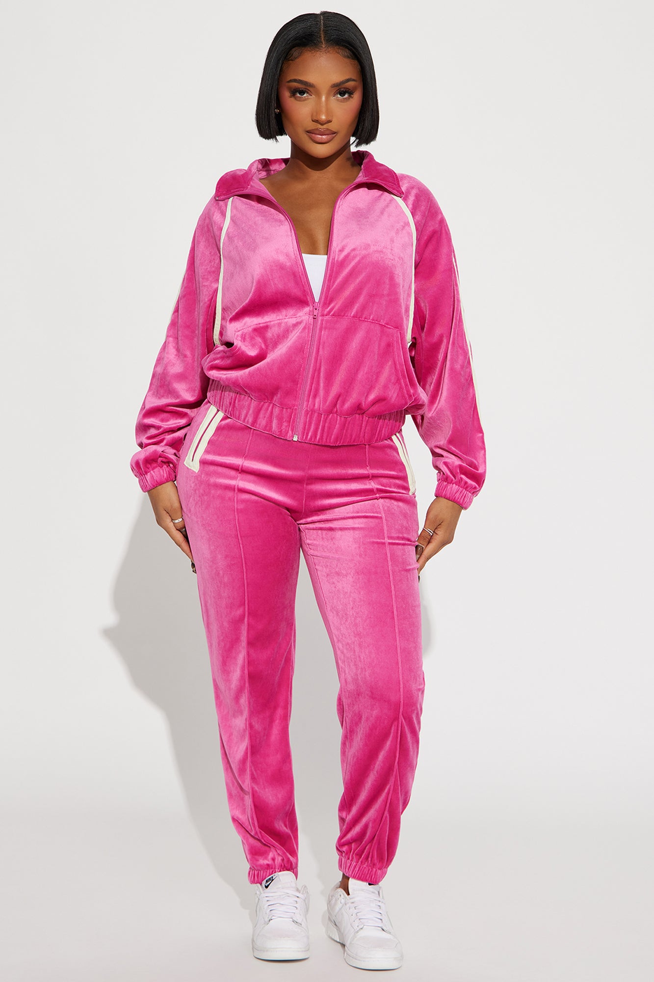 Pink velvet jogger set outlet