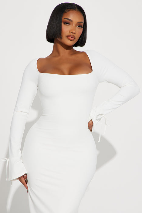 White bodycon midi dress long sleeve outlet
