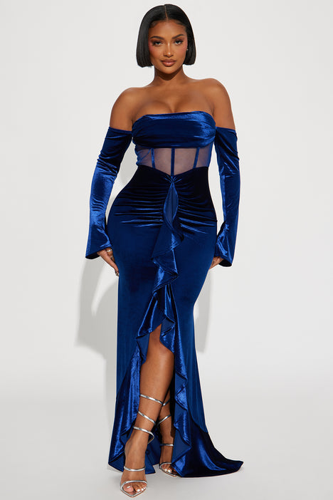 Gracie Velvet Maxi Dress Blue