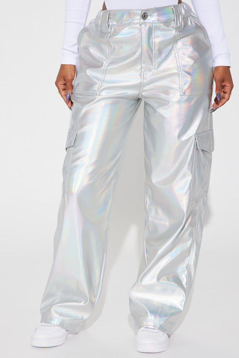 Crowd Control Metallic Cargo Pant Silver Fashion Nova, Pants