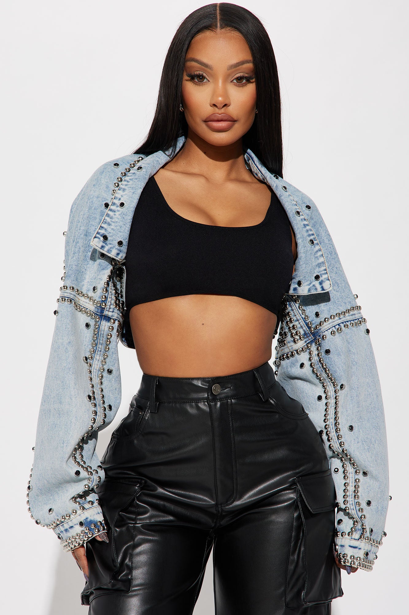 Hollywood Studded Denim Jacket Light Blue Wash Fashion Nova