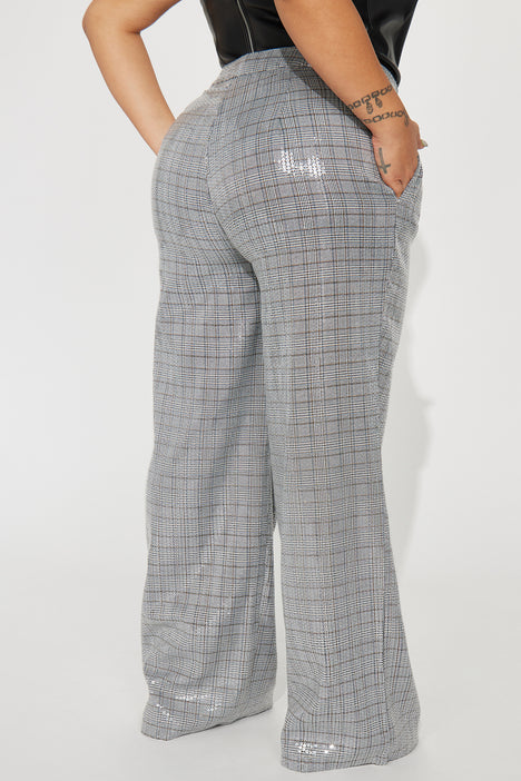 Pleasure Doing Business Sequin Plaid Pant Grey combo