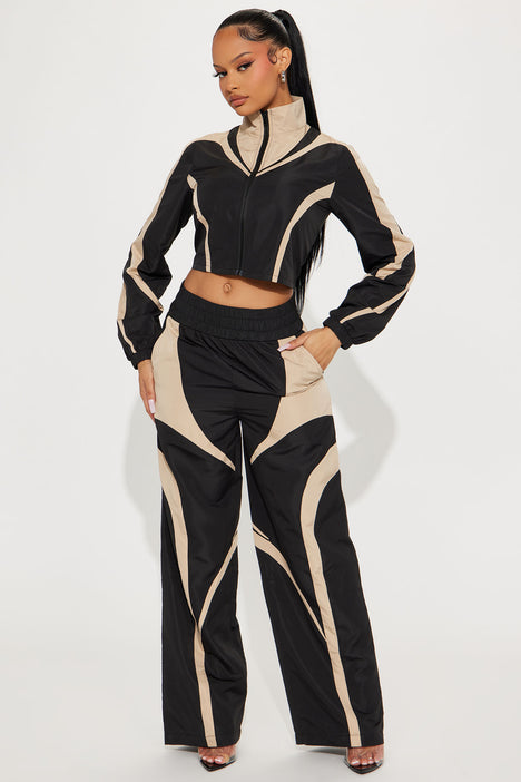 Watch Me Windbreaker Pant Set Black combo Fashion Nova