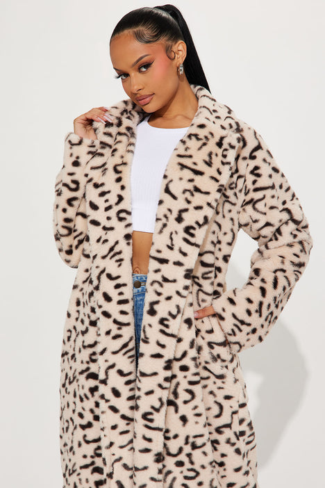 Cream longline faux fur coat outlet