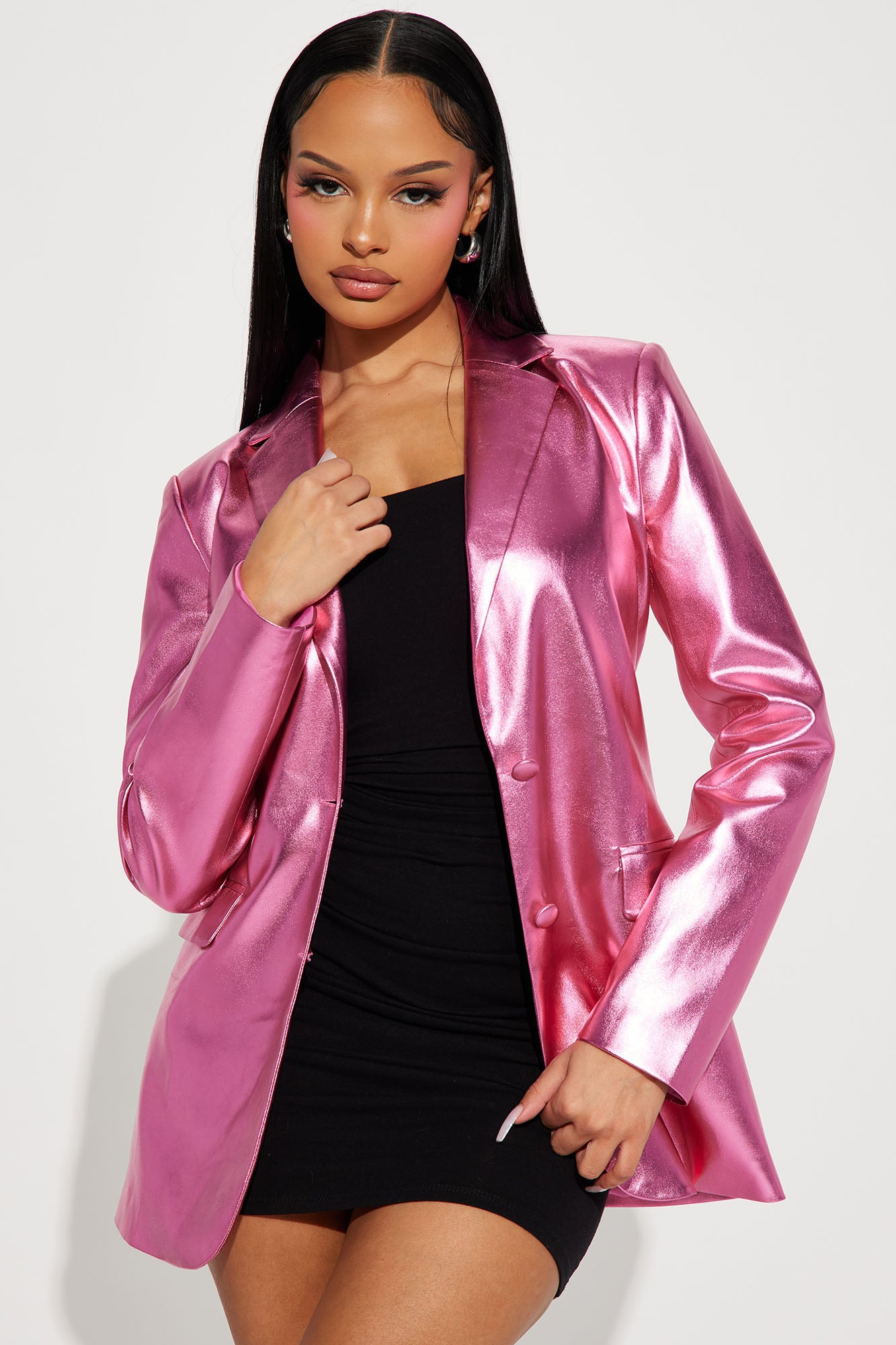 Night Scene Metallic Blazer Magenta Fashion Nova Jackets
