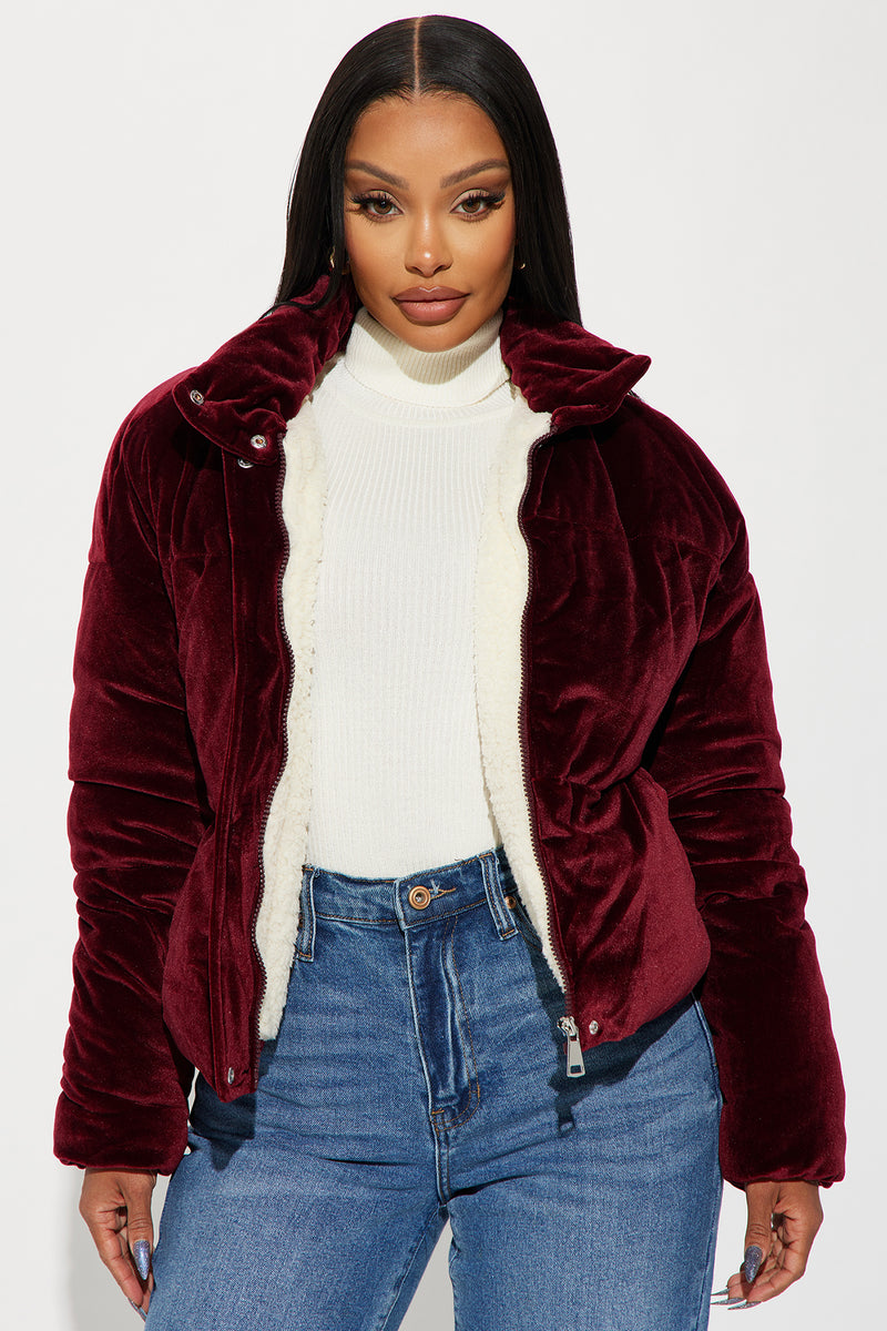 Cici Velvet Puffer Jacket - Burgundy | Fashion Nova, Jackets & Coats ...