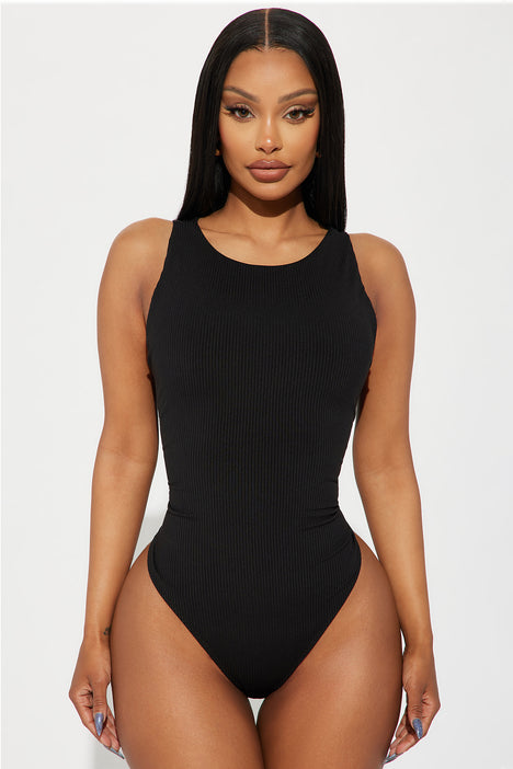 Out Of Sight Ribbed Bodysuit - Black, Fashion Nova, Bodysuits