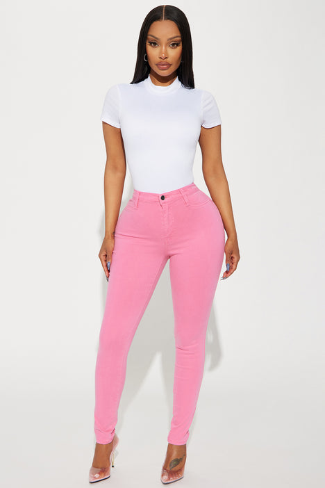 Classic Color High Waist Skinny Jeans - Pink
