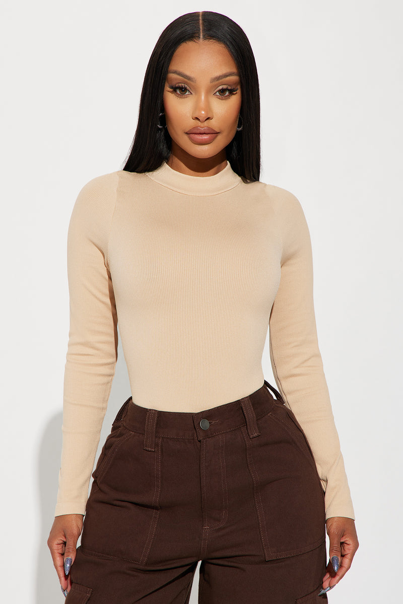 Marena Long Sleeve Bodysuit Sand Fashion Nova, Bodysuits Fashion Nova