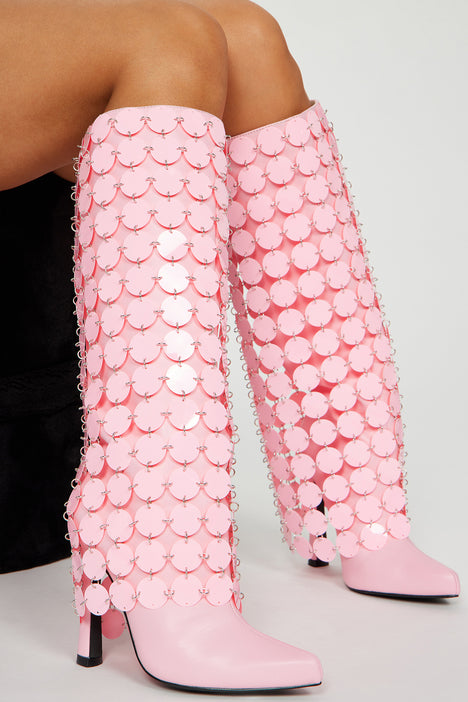 Like I Do Knee High Heeled Boots Pink
