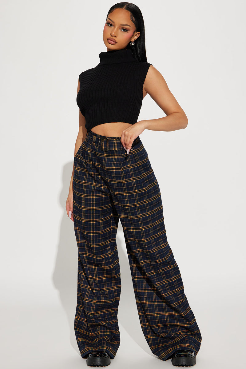 Amy Belted Plaid Trouser - Navy/combo | Fashion Nova, Pants | Fashion Nova