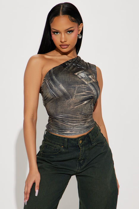 City Lights One Shoulder Top Green combo