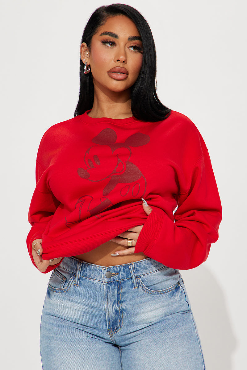 Mickey Mouse Tonal Crew Neck Sweatshirt - Red | Fashion Nova, Screens ...
