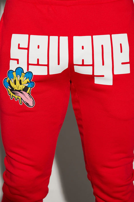 Savage Smiley Flared Sweatpant Red Black Fashion Nova Mens