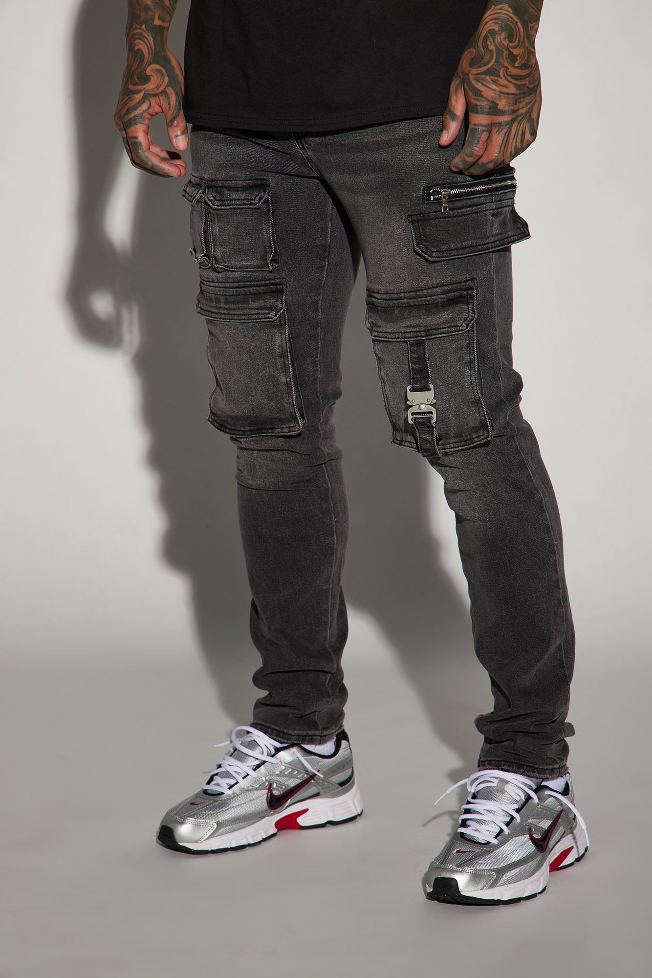 Cargo Pocket Slim Taper Jeans - Black, Fashion Nova, Mens Jeans