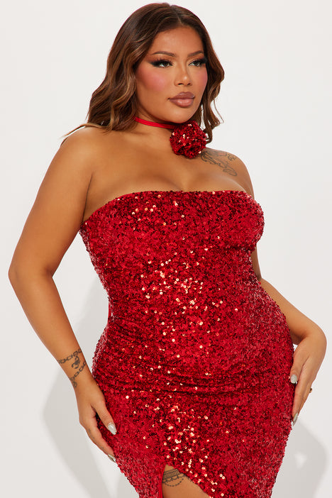 Valentina Sequin Maxi Dress Red Fashion Nova Dresses