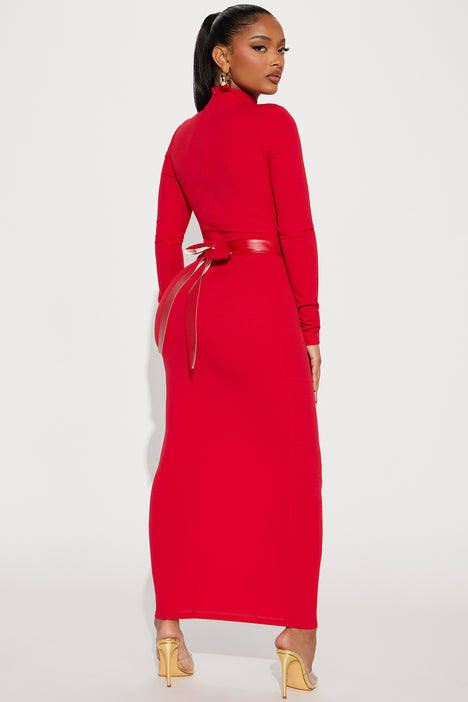 Red hot sale belted dress