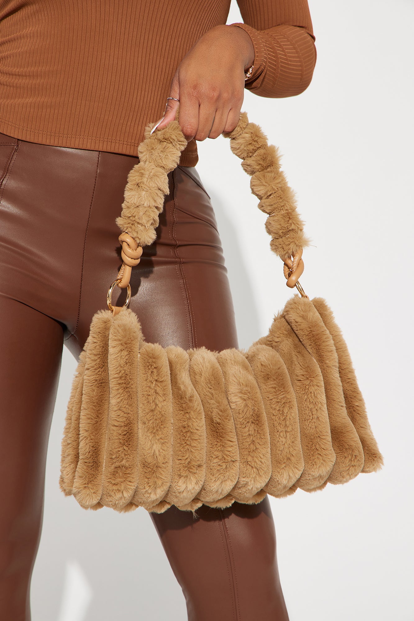 Warm and Fuzzy Shoulder Bag Nude Fashion Nova Handbags