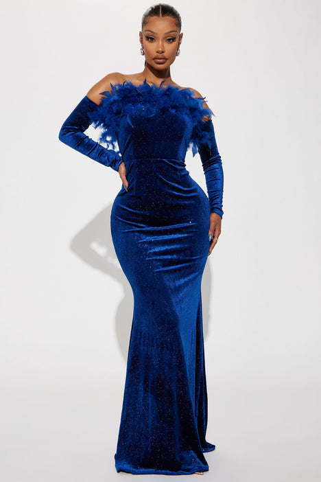 Blue velvet dress fashion nova on sale