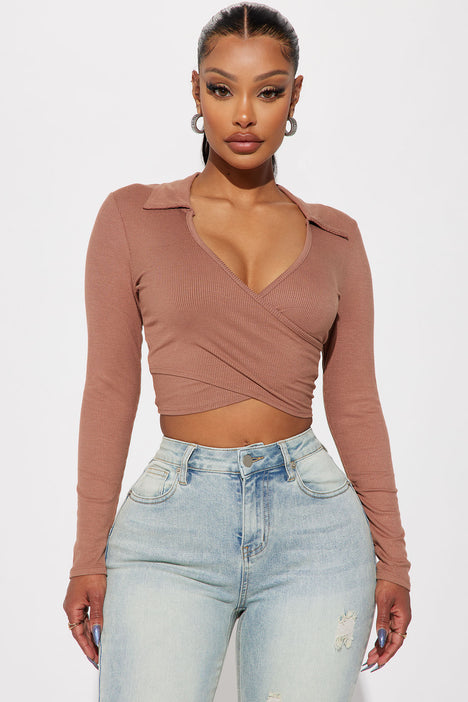Women's long sleeve clearance wrap top