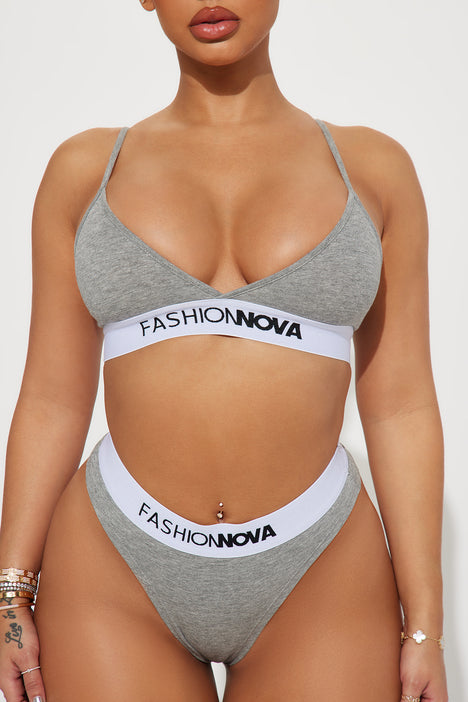 FN Mood Bralette And Thong Set - Heather Grey