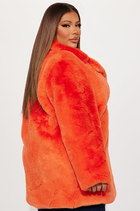 Red faux fur coat store plus size