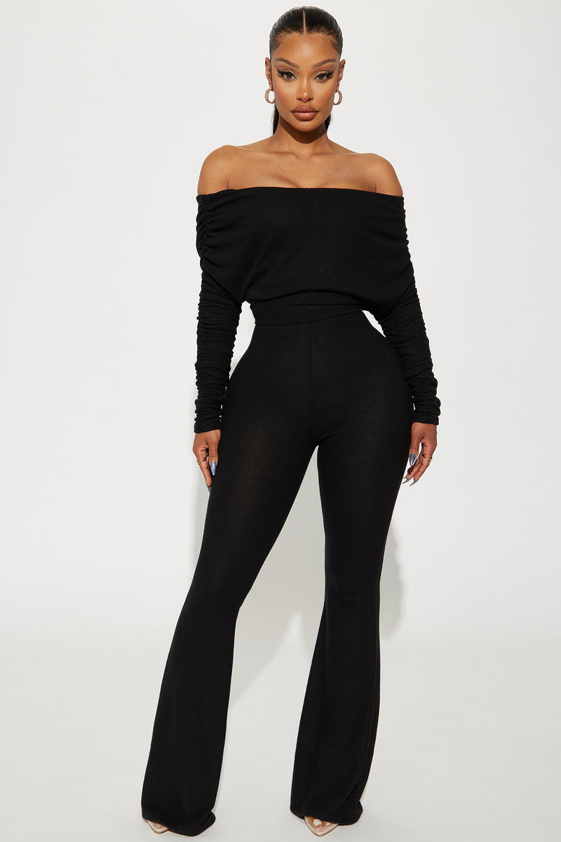 Yasmine Off Shoulder Sweater Jumpsuit - Black | Fashion Nova, Jumpsuits ...
