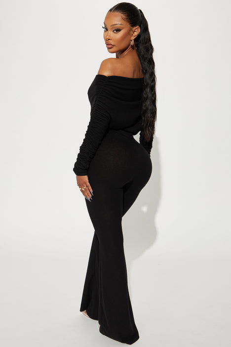 Yasmine Off Shoulder Sweater Jumpsuit Black Fashion Nova