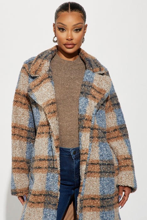 Slow Mornings Sherpa Trench Coat Blue combo