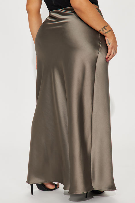 Girls Need Love Satin Maxi Skirt Charcoal