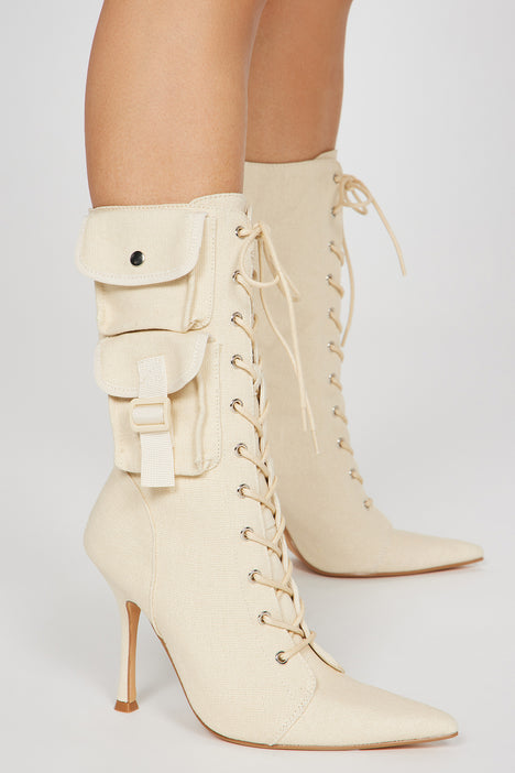 Cream boot cheap heels