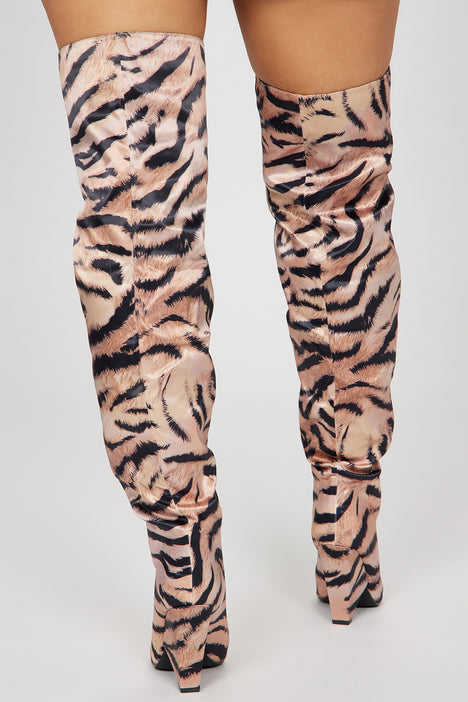 Tiger print thigh high boots on sale