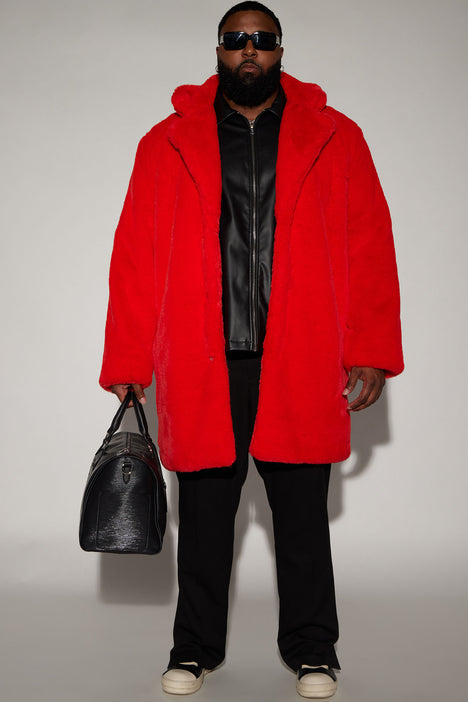 Mens red outlet faux fur coat