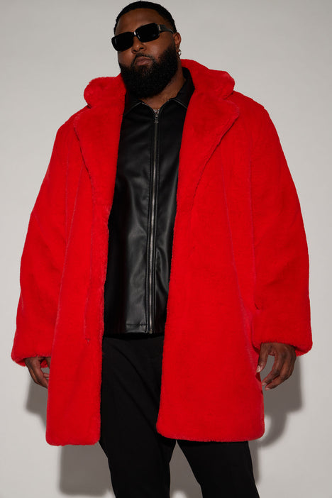 Caputo Faux Mink Fur Long Coat Red