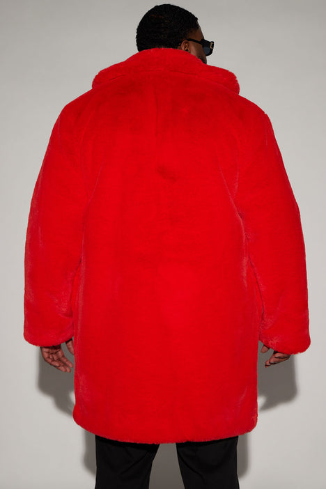 Caputo Faux Mink Fur Long Coat Red