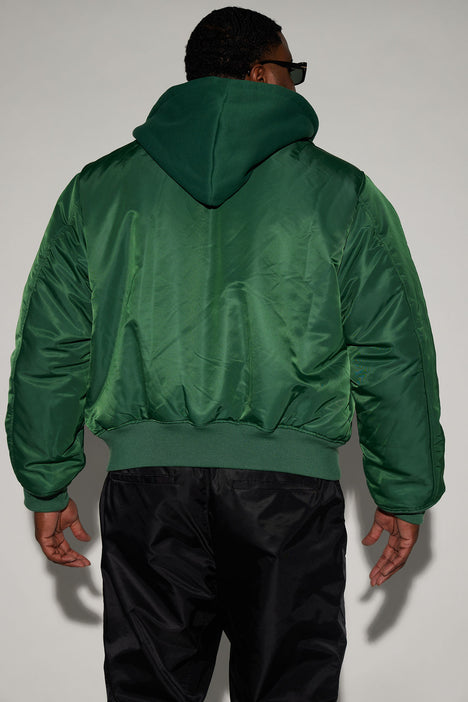Can t Replace Nylon Hooded Bomber Jacket Hunter