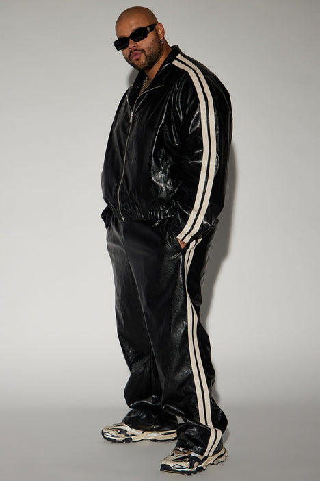 Black leather 2025 tracksuit bottoms