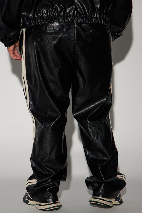 Baker Faux Leather Track Pants - Black/combo | Fashion Nova