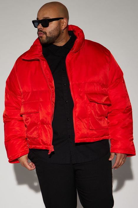 Red cropped bubble jacket hotsell