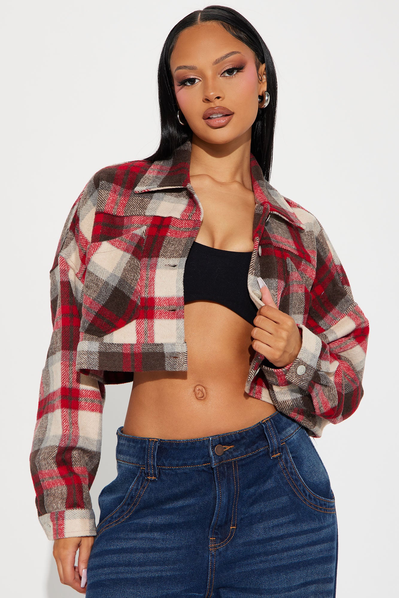 Red and cheap black plaid jacket